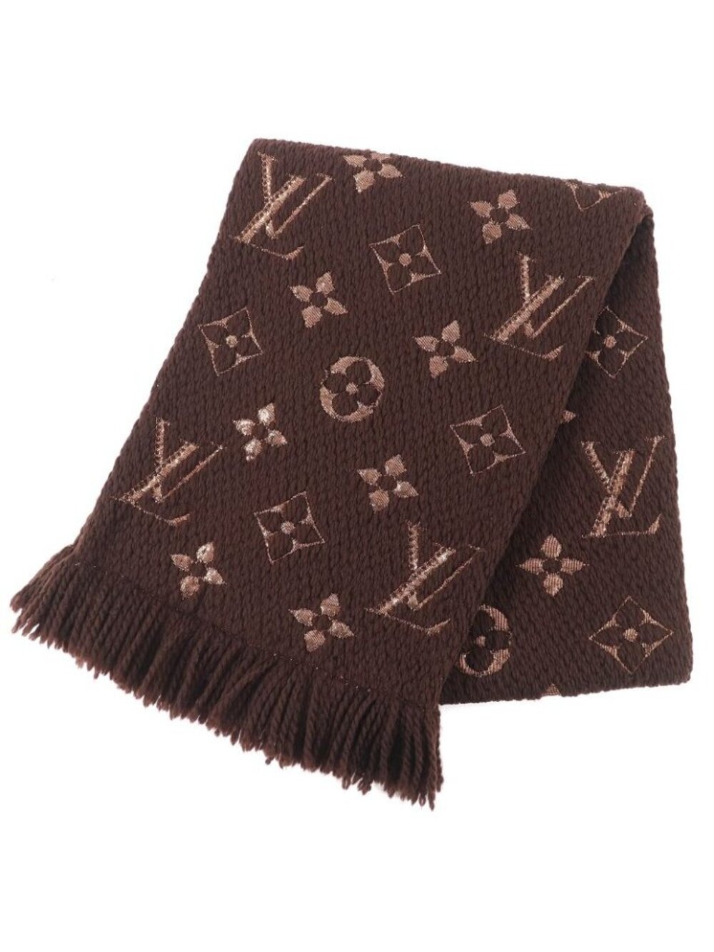 Louis Vuitton Logomania Scarf Shine Wool Silk Muffler Brown - Picture 1 of 7